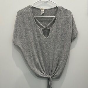 Caution To The Wind Heather Gray Tie-Front Tee